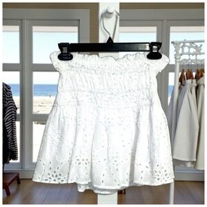 Olivaceous Women’s White Smock-Waist Eyelet Mini Skirt. Small